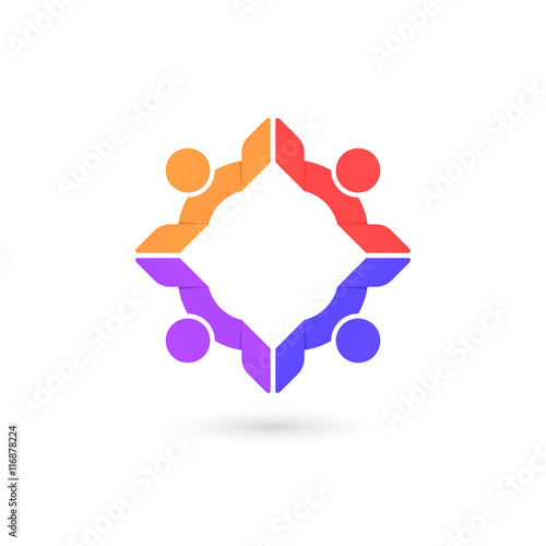 Team work logo template. Concept of community friendship, unity. Isolated on white background. Vector illustration, eps 10.