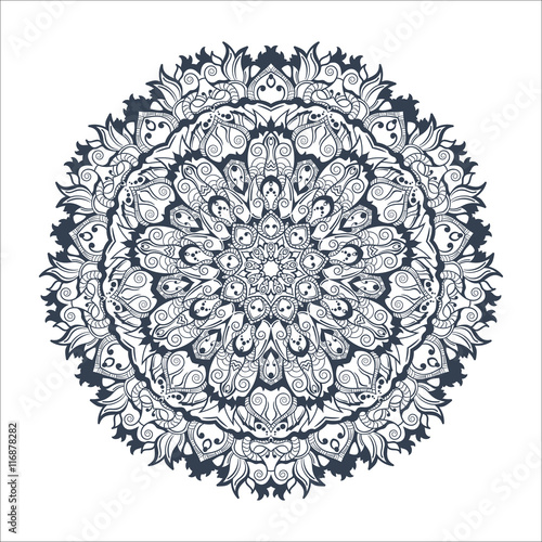 Mandala. Tibetan mandala isolated on seamless background. Vintage decorative elements. Hand drawn seamless pattern. Islam, Arabic, Indian, ottoman motifs. two colors