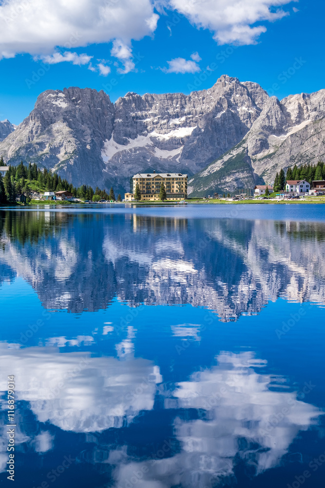 Lake misurina in portrait view, Dolomites, Italy