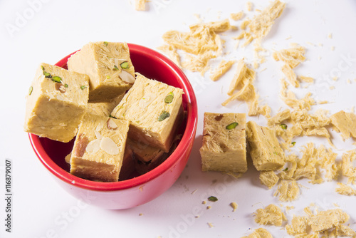 Close-up of soan papdi or son papdi photo