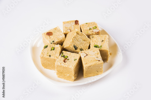 Close-up of soan papdi or son papdi photo