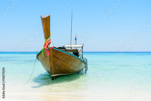 Thai longtail boat on the beach, Andaman sea, Koh Rok island, Th