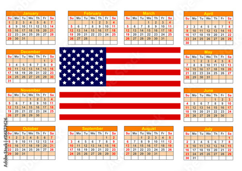 Calendar with American flag