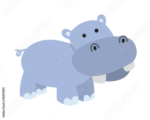 Flat Animal Character Logo - Hippopotamus