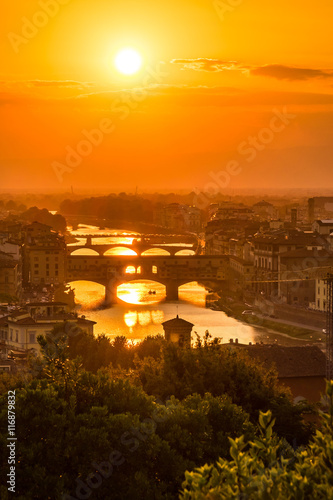 Ponte Vecchio with sunset in the evening