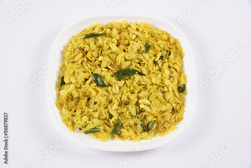 indian chivada or chiwada or chivda, rice flakes photo