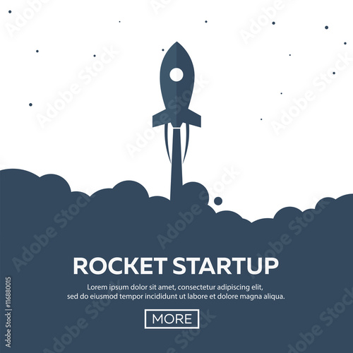 Rocket startup. Business. Rocket ship in a flat style.Vector illustration. Space travel to the moon.Space rocket launch. Project start up and development process.Innovation product,creative idea.