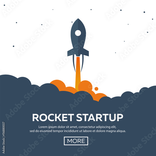 Rocket startup. Business. Rocket ship in a flat style.Vector illustration. Space travel to the moon.Space rocket launch. Project start up and development process.Innovation product,creative idea.