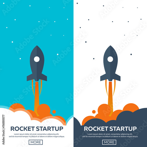 Rocket startup. Business. Rocket ship in a flat style.Vector illustration. Space travel to the moon.Space rocket launch. Project start up and development process.Innovation product,creative idea.