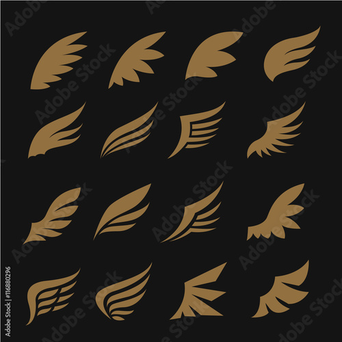 Wings. Vector Set of wing design elements. Vector illustration. Design for logo, tattoo and luxury brand identity