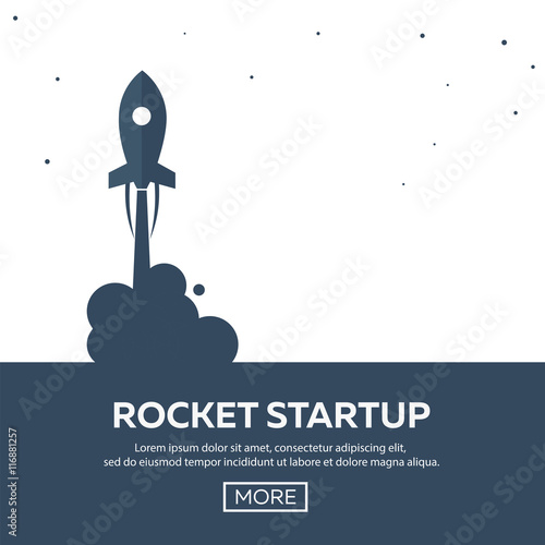 Rocket startup. Business. Rocket ship in a flat style.Vector illustration. Space travel to the moon.Space rocket launch. Project start up and development process.Innovation product,creative idea.