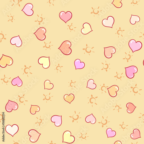 Wallpaper Mural Hearts and sun on seamless background for summer design. Summer pattern background. Vacation poster. Torontodigital.ca