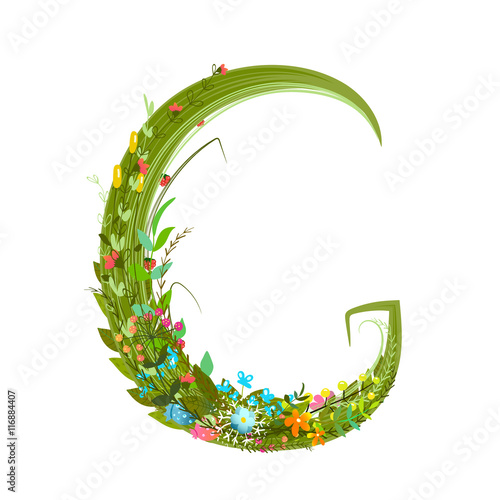 Alphabet letter G elegant flower blooming botanical sign