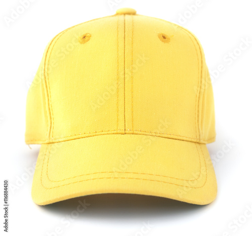 Isolated yellow cap on a white background.