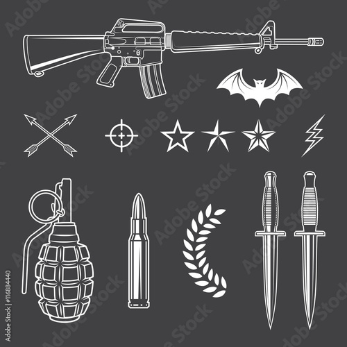Military emblem elements set