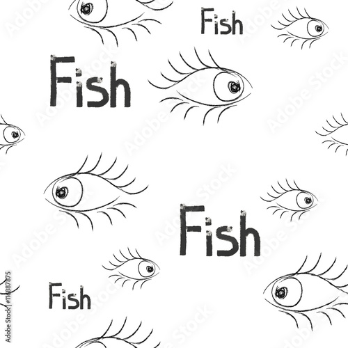 seamless pattern. Fish and eye, vector image with fish.