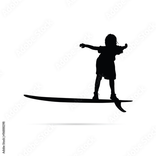child happy silhouette with surfboard in black illustration