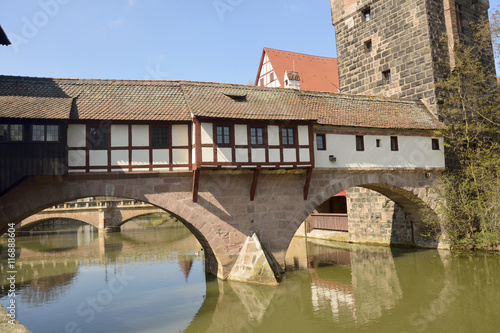 Covered Henkersteg bridge in Nuremberg.