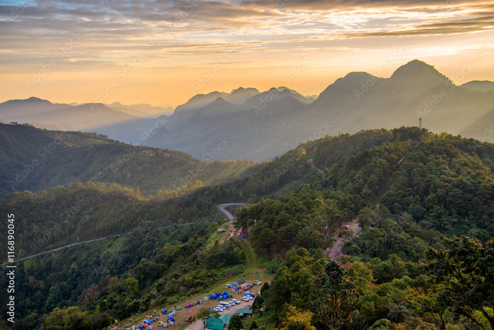 Beautiful view of sunset at doi angkhang famous mountain in chia
