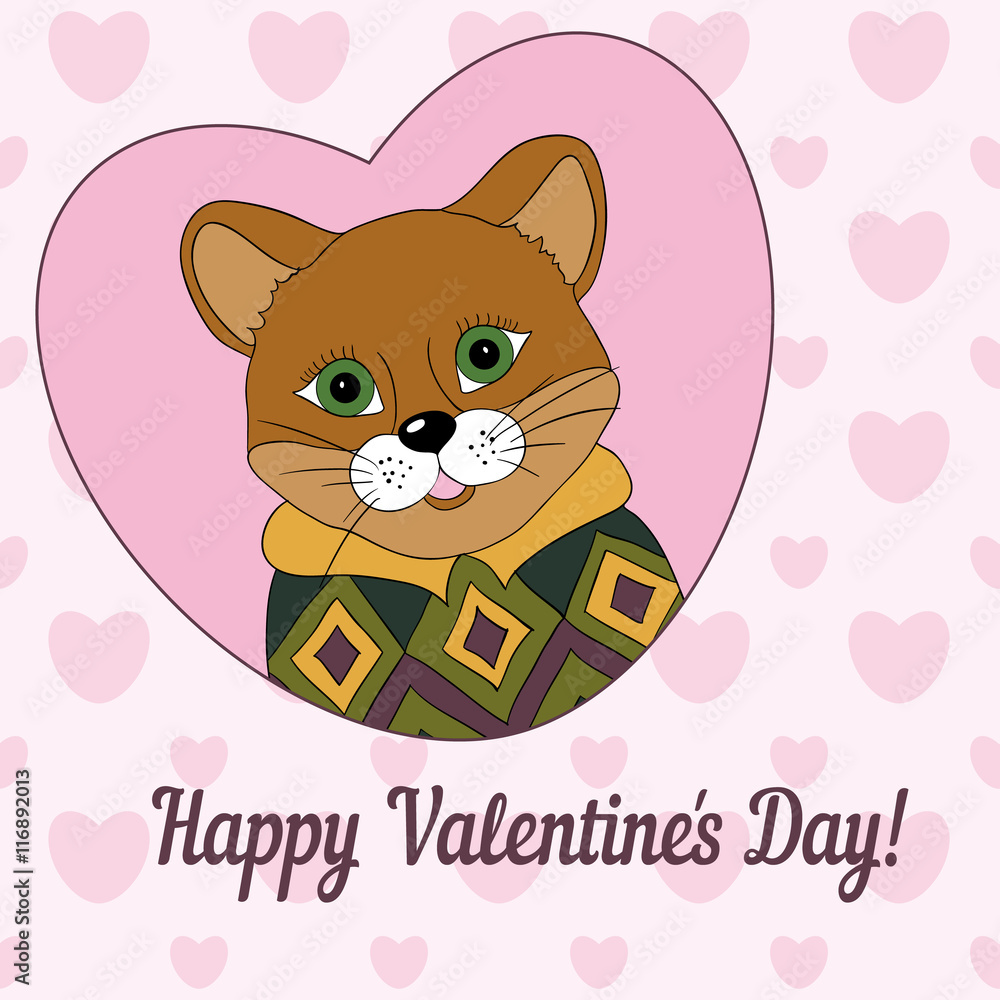 Cougar in the green jersey. Picture for clothes, cards, covers. Happy Valentine's Day! Cougar in the green jersey. Picture for clothes, cards, covers. Happy Valentine's Day!
