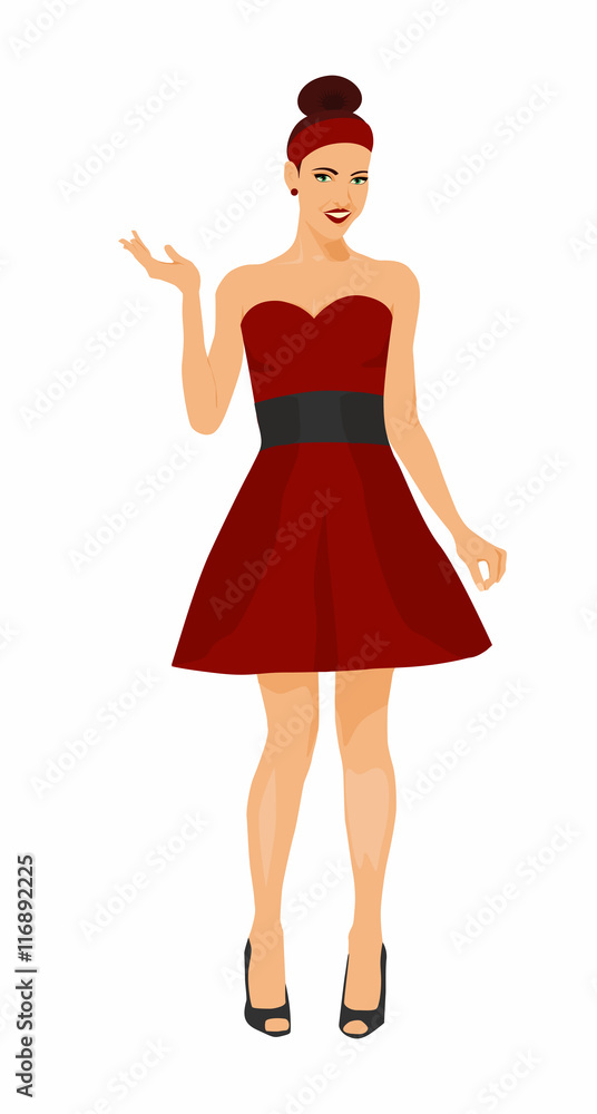 beautiful fashionable attractive girl showing something, pointing, isolated on white beautiful fashionable attractive girl showing something, pointing, isolated on white