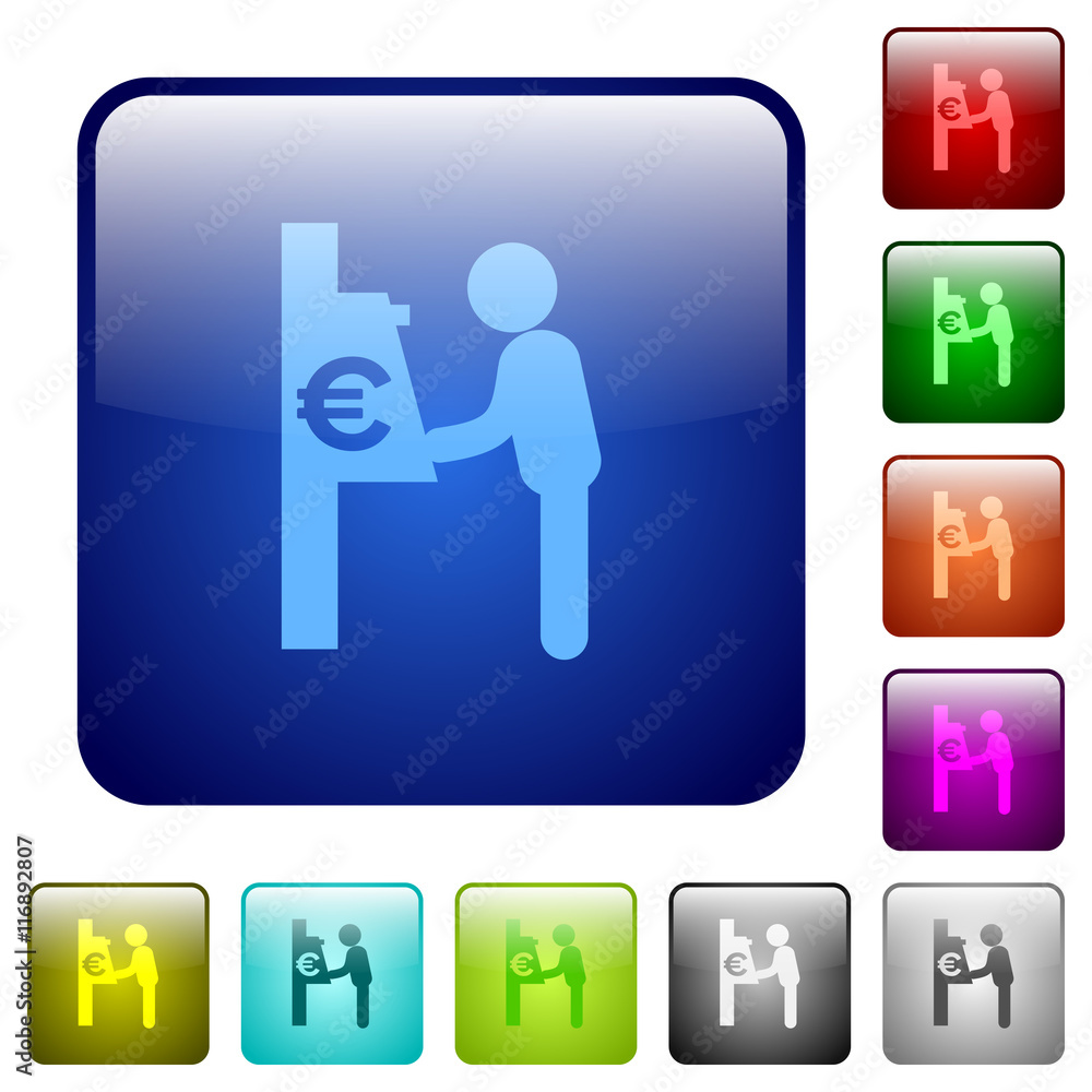 Color Euro cash machine square buttons Color Euro cash machine square buttons