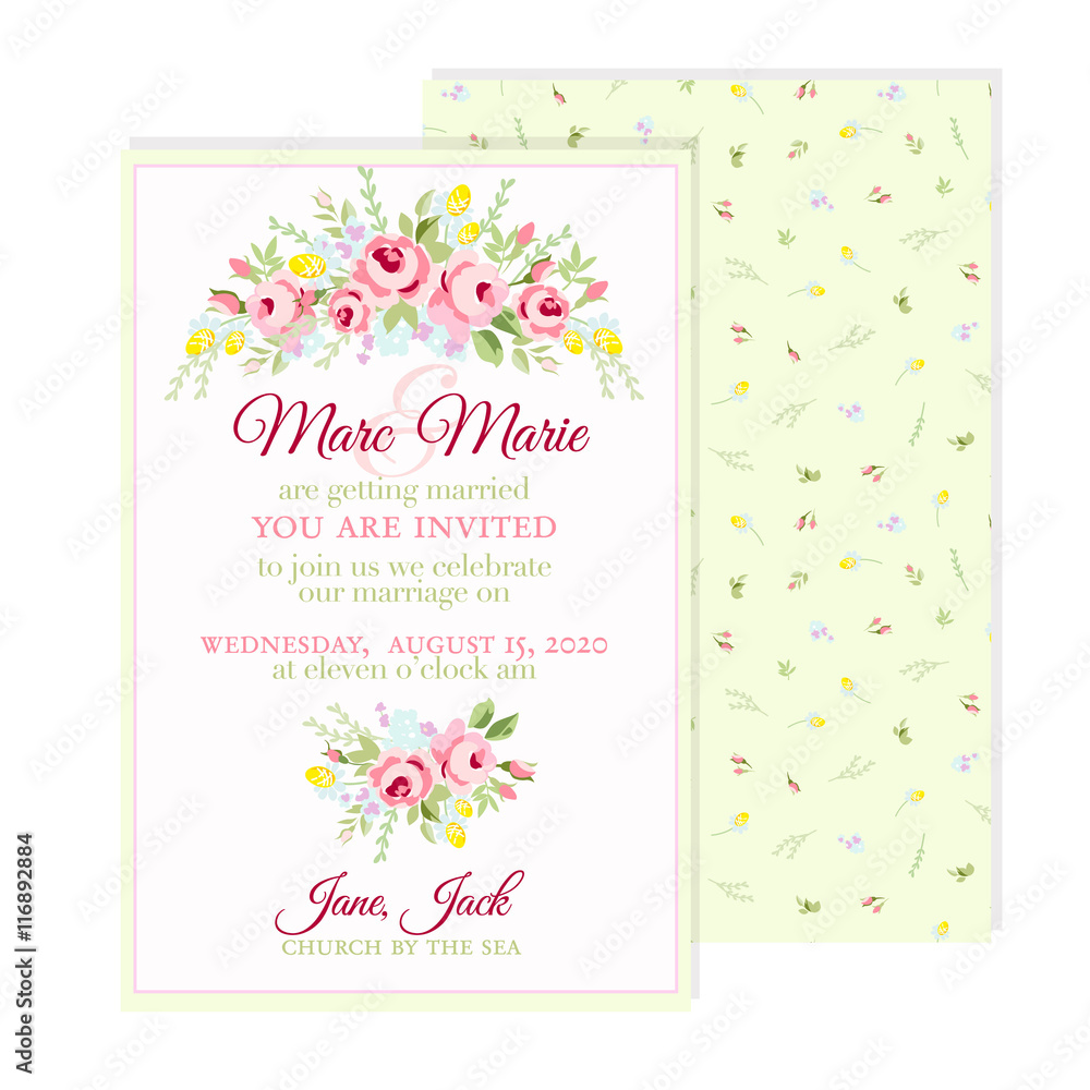 Greeting card with small pink roses