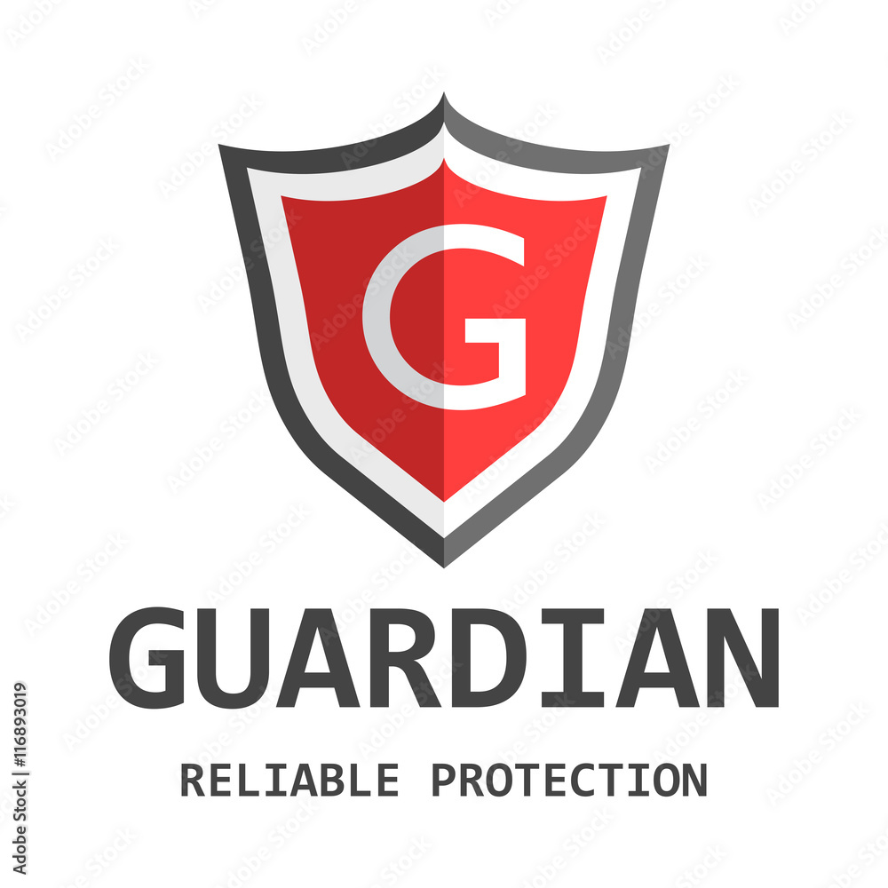 Red shield logo. Vector illustration in flat style with word guardian. Red shield logo. Vector illustration in flat style with word guardian.