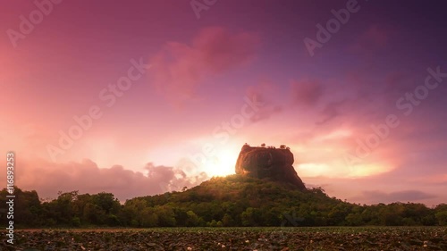 Sigiriya ancient rock in Sri Lanka. Travel destination amazing sunset landscape