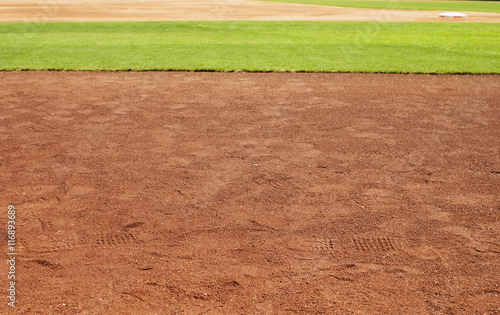 Empty baseball field with grass and copy space. photo