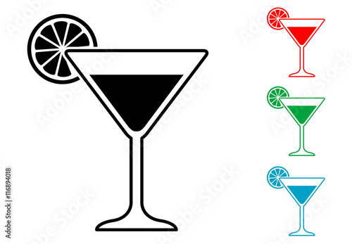 Icono plano coctel con gajo de limon varios colores