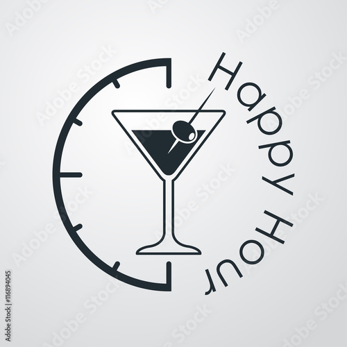 Icono plano Happy Hour con coctel con aceituna sobre fondo degradado