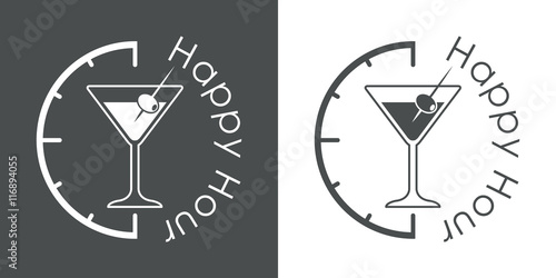Icono plano Happy Hour con coctel con aceituna