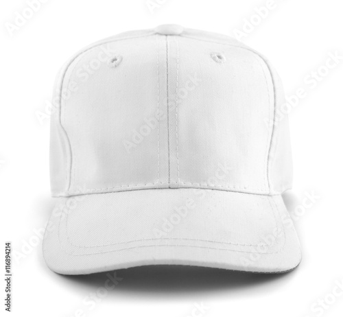 Isolated white baseball cap on a white background. Isolated baseball cap.