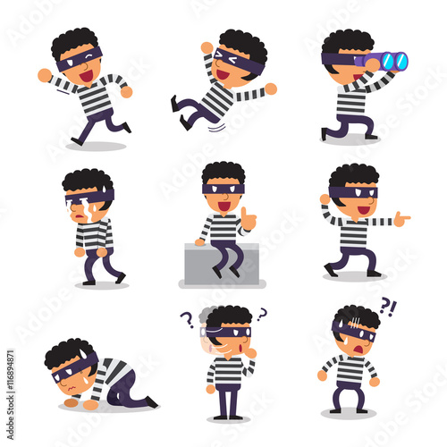 Cartoon thief character poses