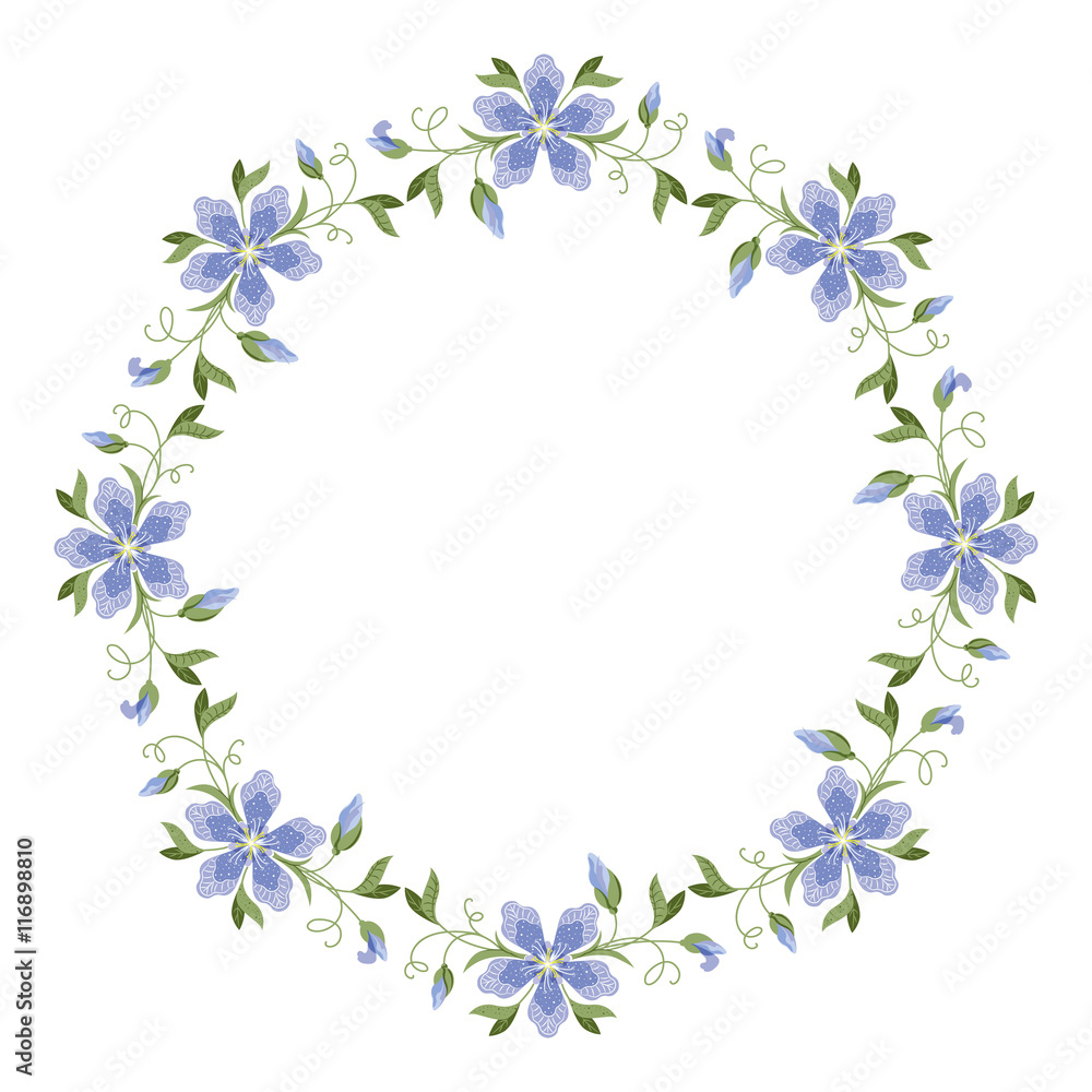 Frame of forget-me-nots and leaves for invitations, flyers, post