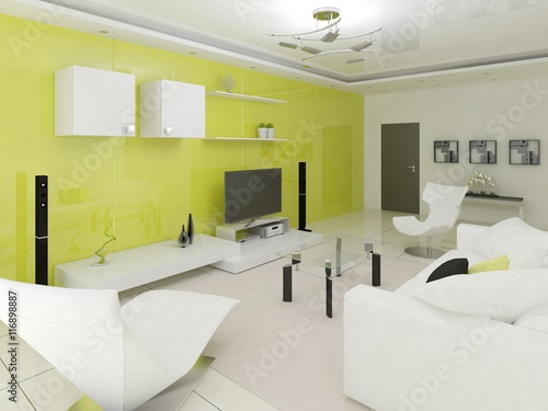 Hi-tech design of a large bright living room.