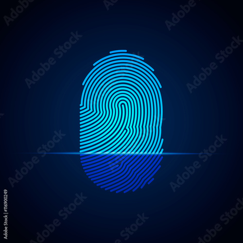 Fingerprint identification with whorls. Vector illustration isolated on black background, eps 10.