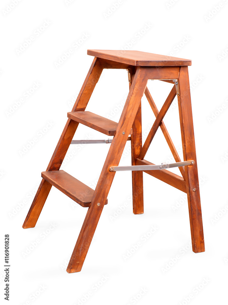 Folding wooden ladder on white with clipping path Folding wooden ladder on white with clipping path