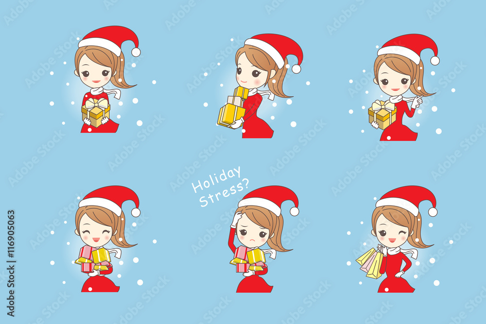 christmas Cartoon happy shopping woman christmas Cartoon happy shopping woman