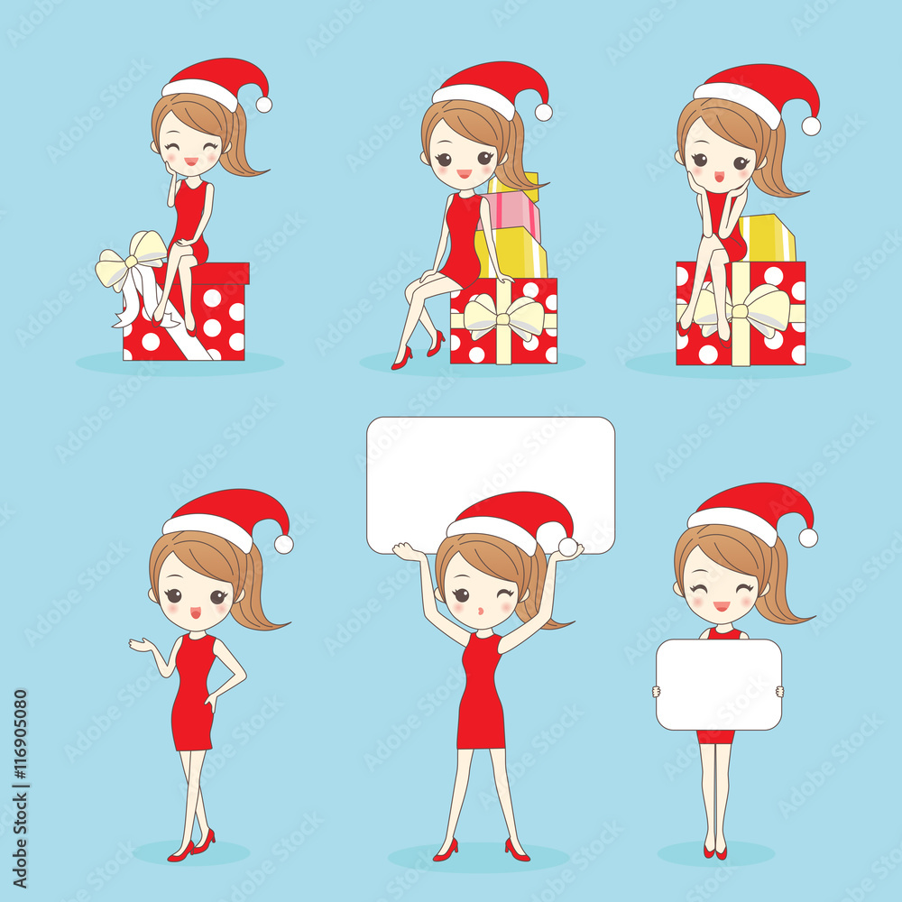 christmas Cartoon happy shopping woman