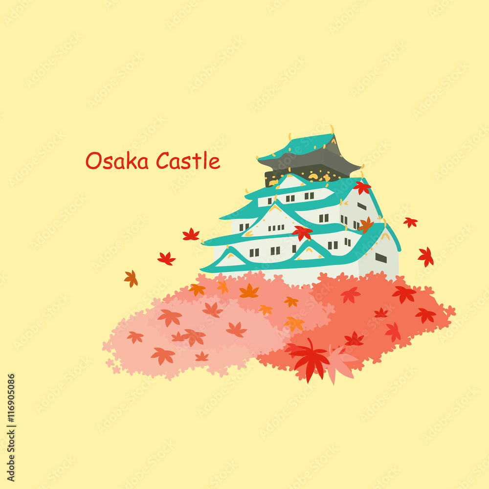 Fototapeta premium Japonia zamek osaka i klon