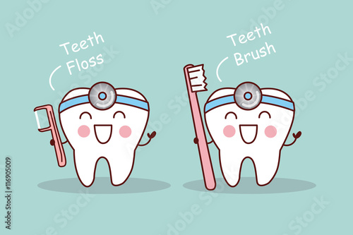 Happy cartoon tooth and dentist