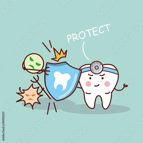 health cartoon tooth with shield