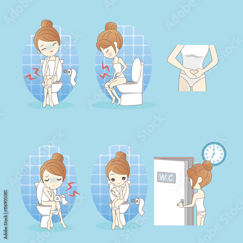 Cartoon woman is constipation uncomfortable