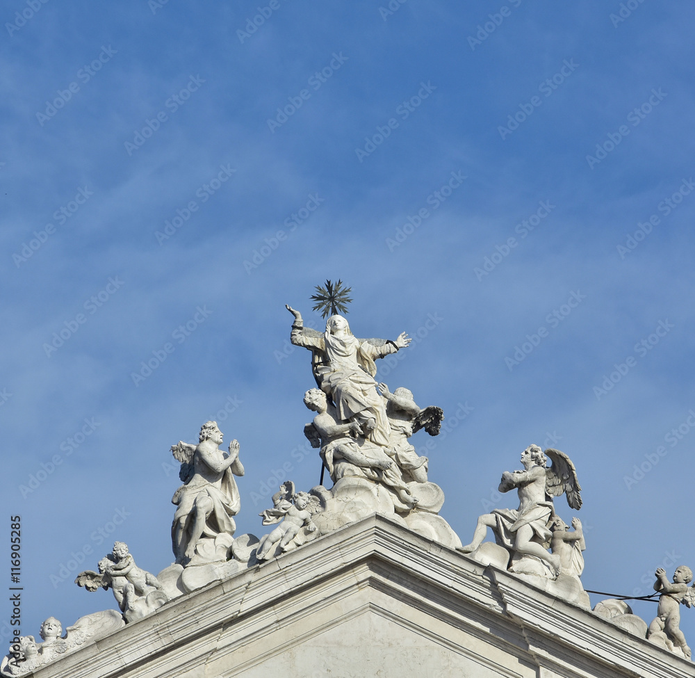 Assumption of the Virgin Mary into Heaven at the top of jesuit church in Venice, made by baroque sculptor Torretti in the 18th century