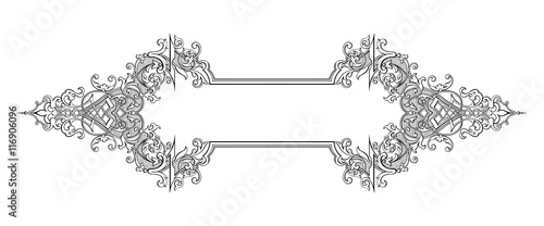 Vintage Baroque Victorian frame border monogram floral engraved scroll ornament leaf retro flower pattern decorative design tattoo black and white filigree calligraphic vector heraldic shield swirl