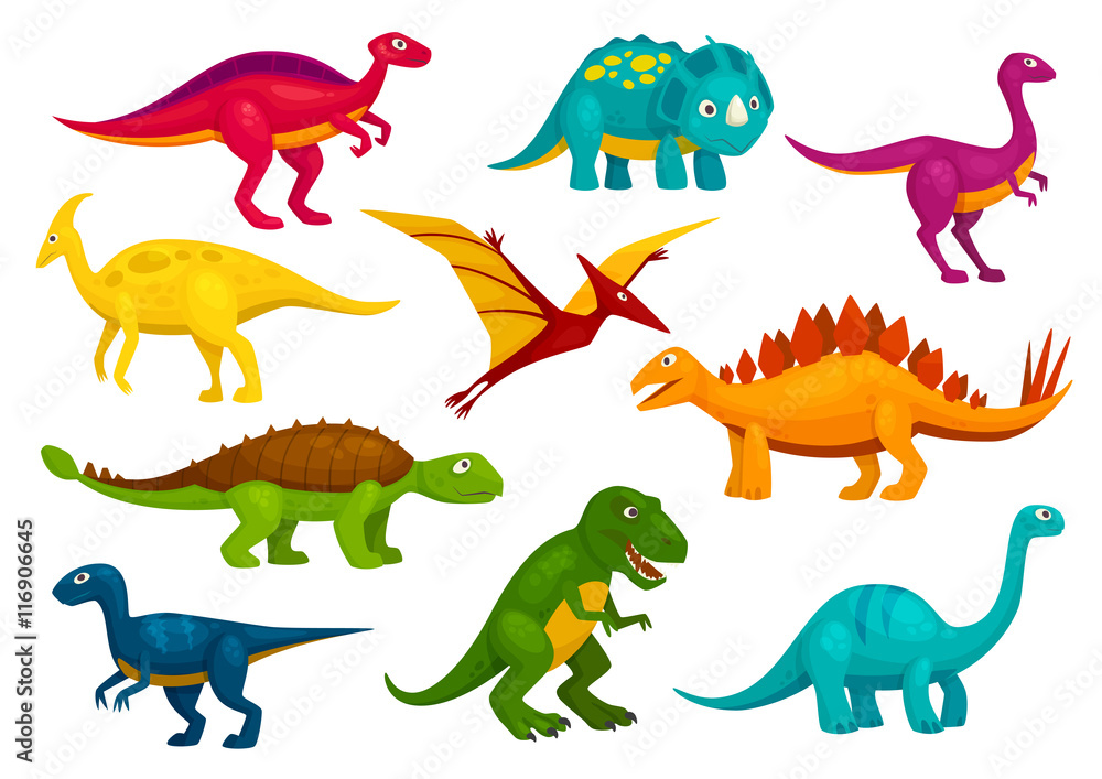 Fototapeta Kolekcja kreskówka dinozaurów. Zwierzęta wektorowe