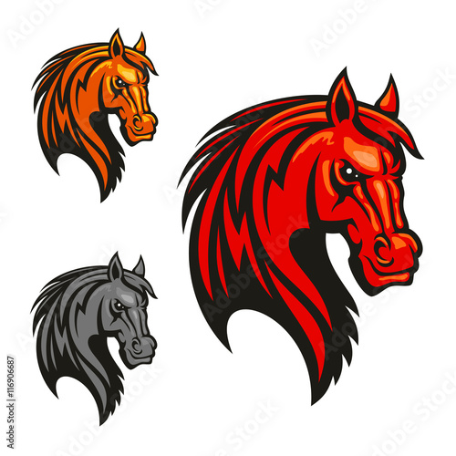 Horse stallion head and mane shiled icons