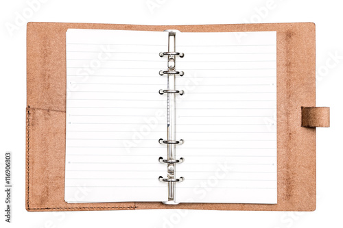 top view blank brown leather personal organizer isolate on white background - with clipping path